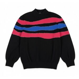 St John Collection Vintage Wool Knit Sweater Art Deco Retro Black Work Size P/XS